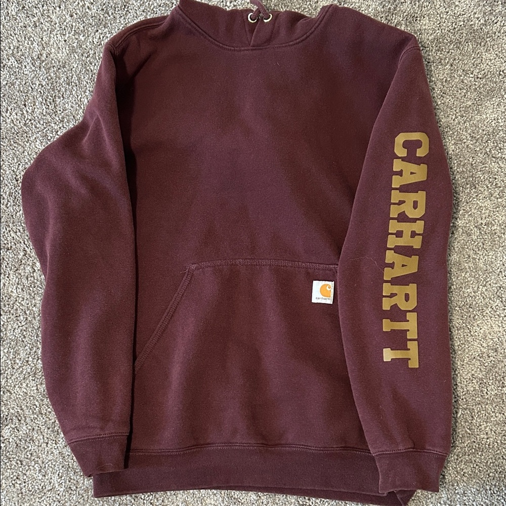 Carhartt Men's Burgundy Hoodie with Sleeve Logo